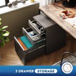 DEVAISE 3 Drawer Mobile File Cabinet with Lock, Under Desk Metal Filing Cabinet for Legal/Letter/A4 File, Fully Assembled Except Wheels, Black - Image 4
